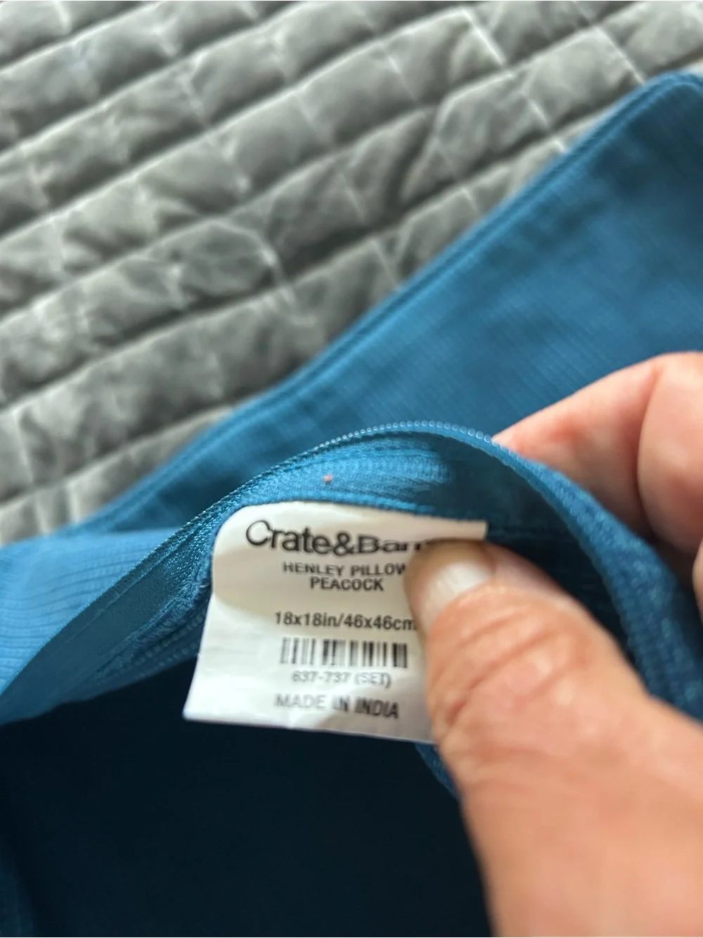 Crate&Barrel Henley Peacock Blue Pillow Cover 18x18
